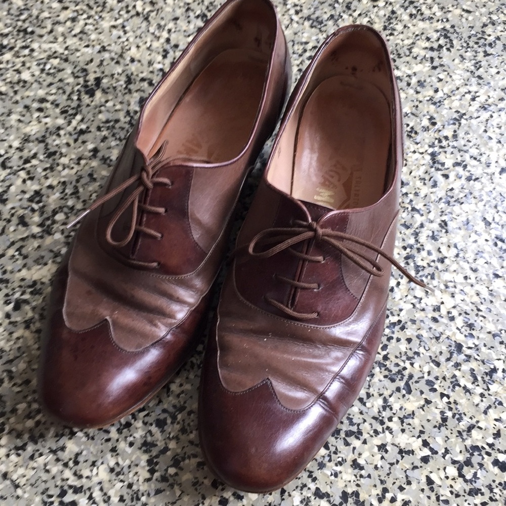 60s Ferragamo 2-tone brown leather oxfords